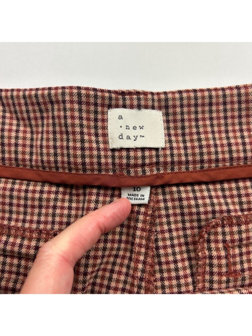A New Day Burgundy Brown Plaid High Rise Wide Leg Trouser Pant 10 - Picture 4 of 7